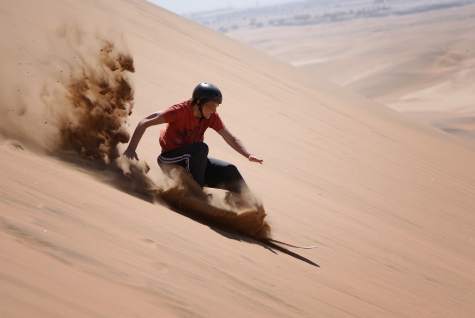 Valerie dune boarding in Namibia